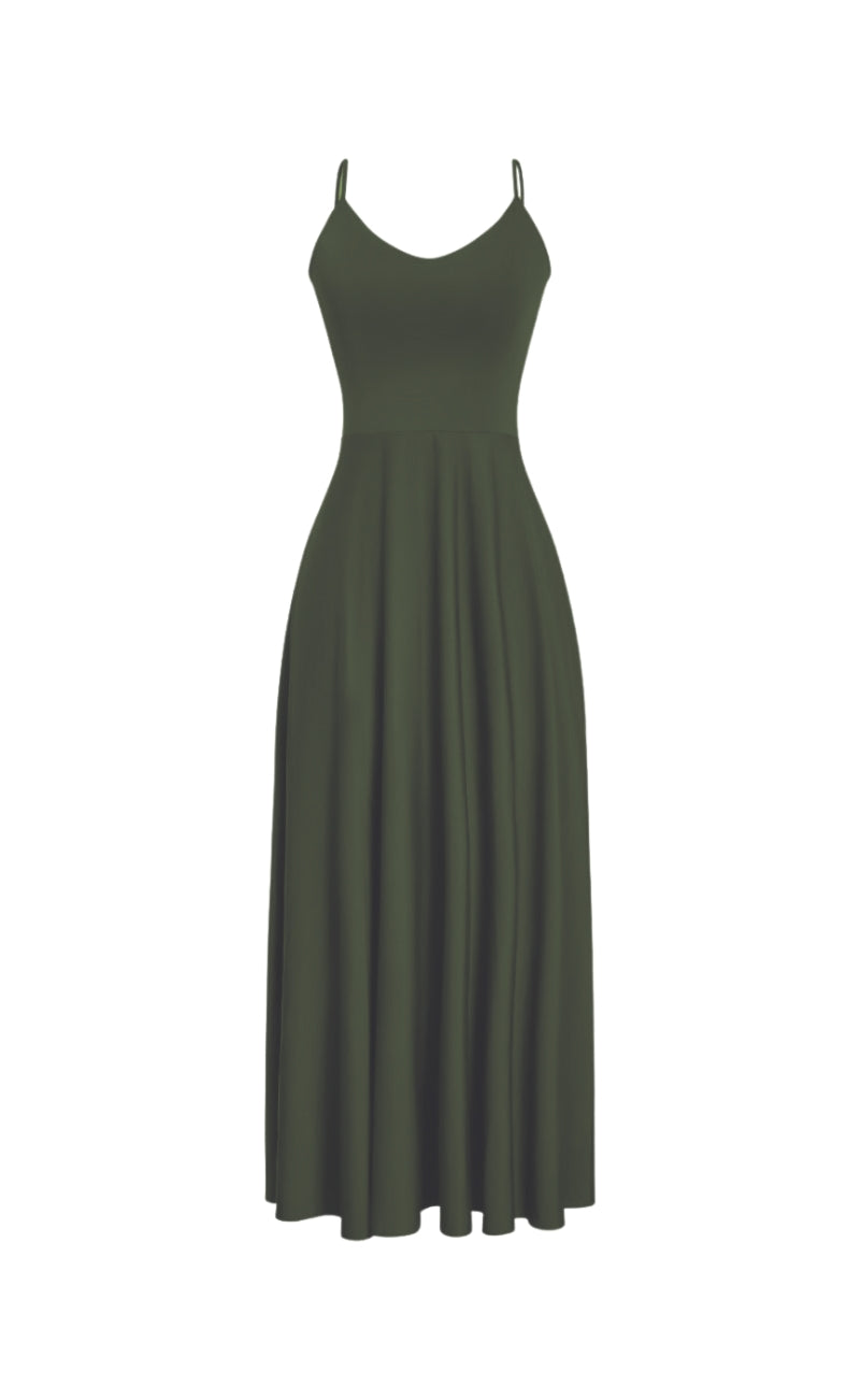Midi Dress Outfit Vestido Verde Militar Largo Vestido Casual