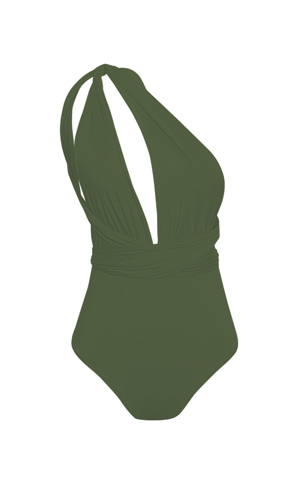 VESTIDO DE BAÑO ENTERO MULTIFORMAS VERDE MILITAR